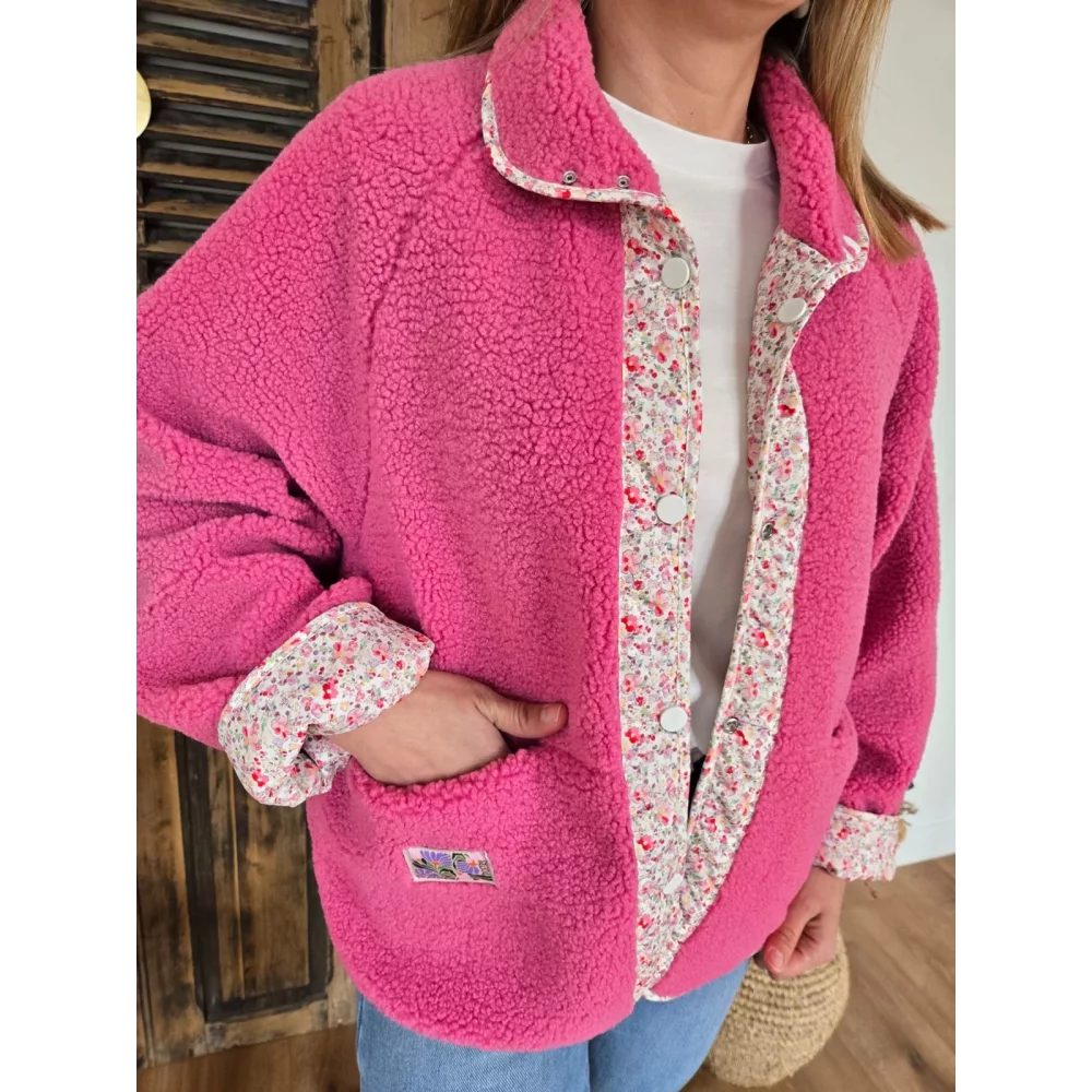 Veste Jade rose réversible bouclette fleurie
