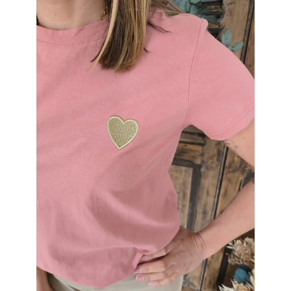 T-shirt Julien vieux rose coeur doré