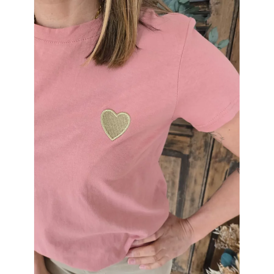 T-shirt Julien vieux rose coeur doré