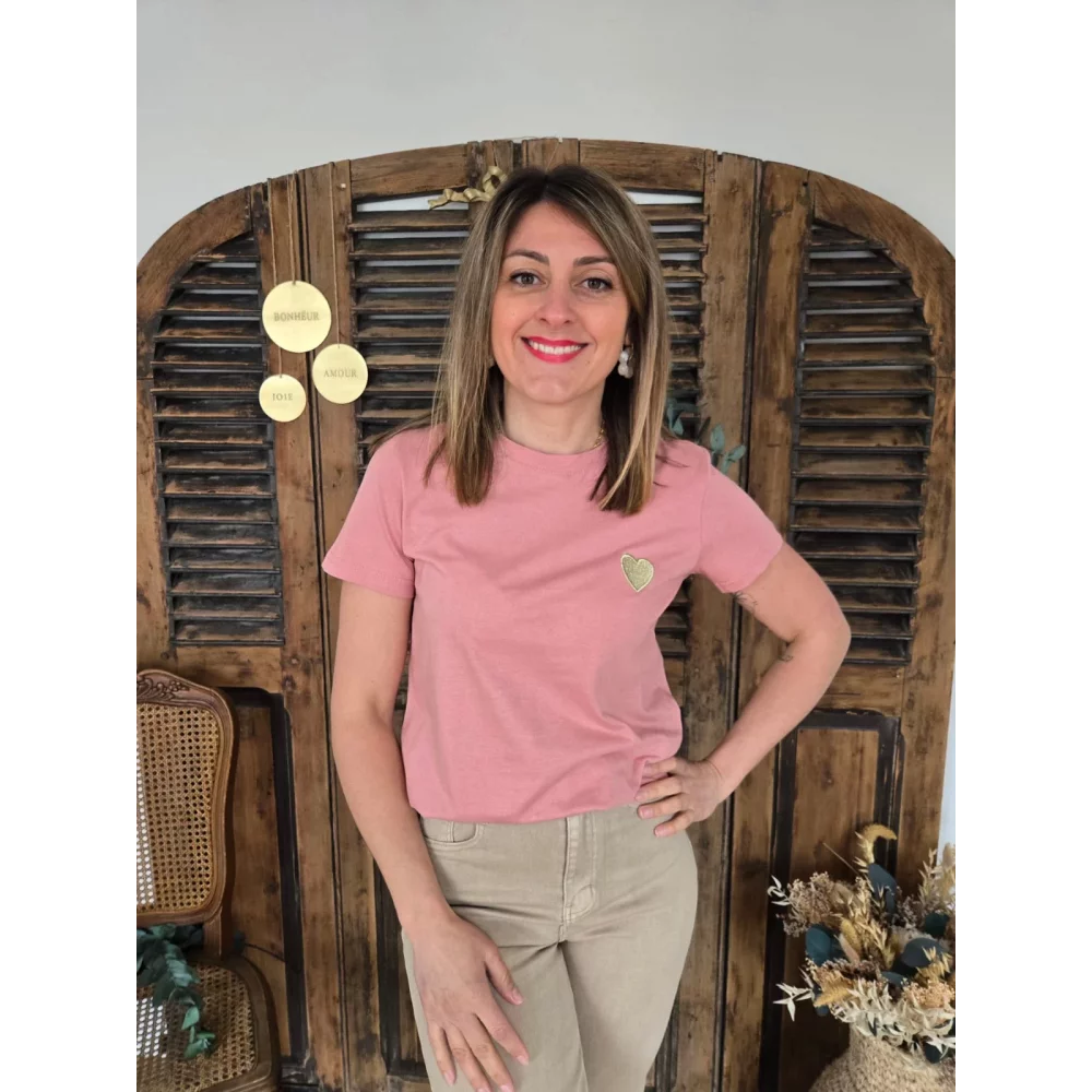 T-shirt Julien vieux rose coeur doré