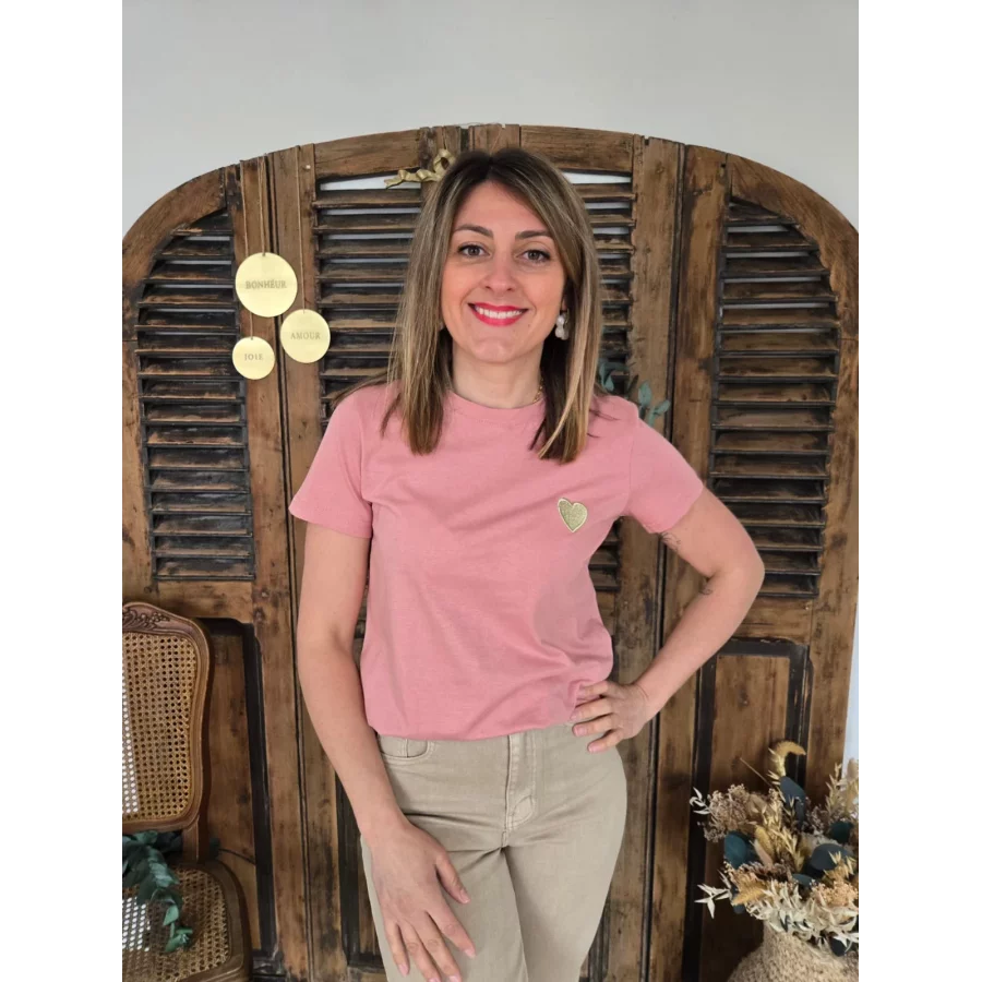 T-shirt Julien vieux rose coeur doré