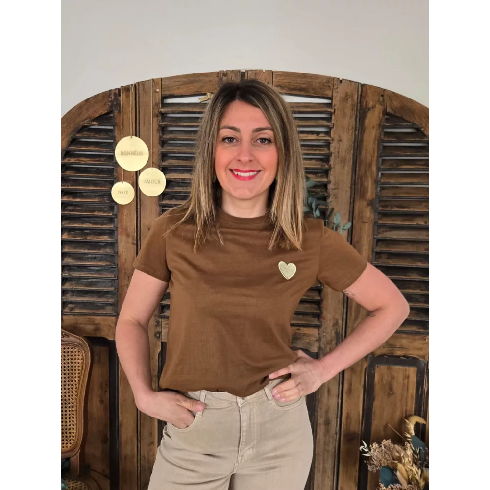 T-shirt Julien marron coeur doré