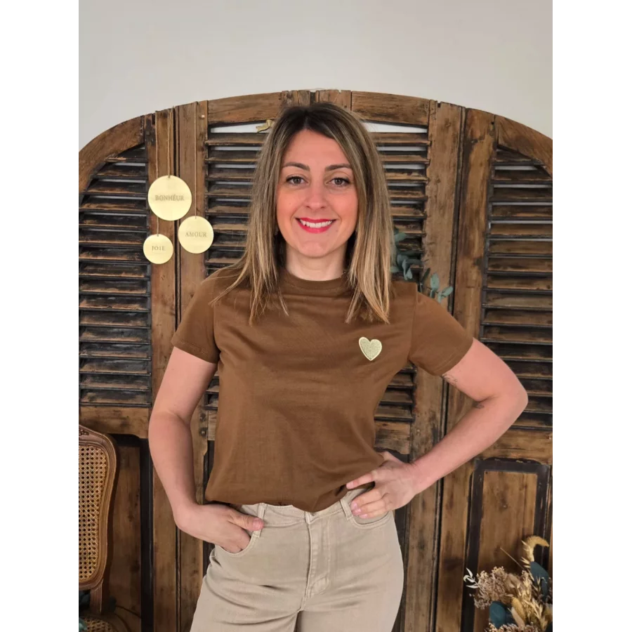 T-shirt Julien marron coeur doré