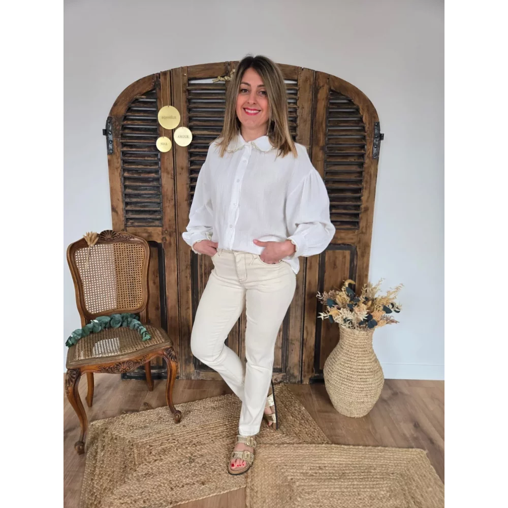 Jean droit Fabien beige surpiqure choco