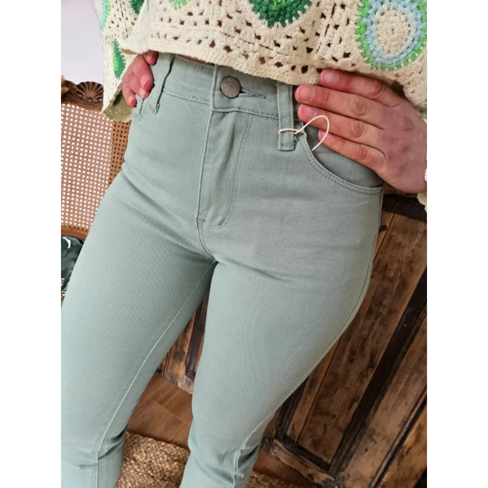 Jean droit Fabien vert celadon