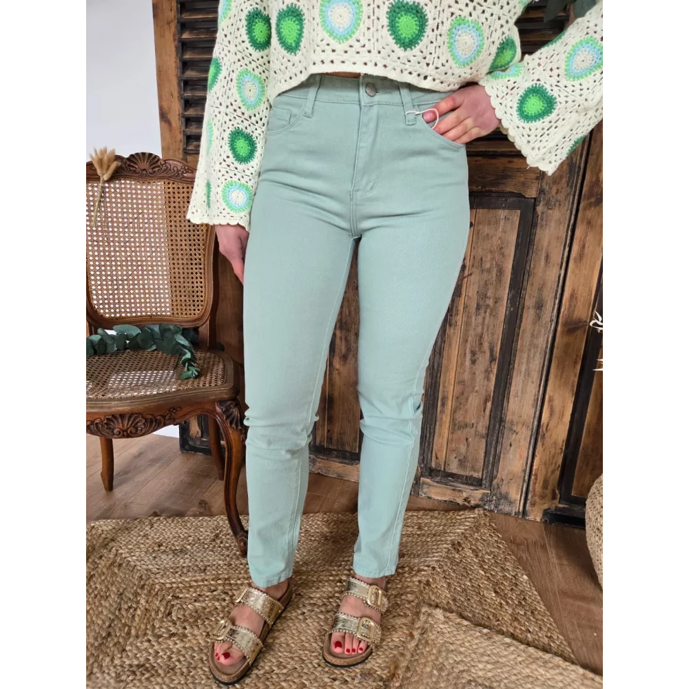 Jean droit Fabien vert celadon