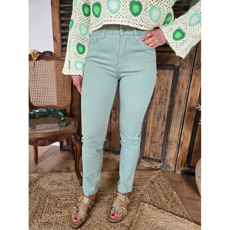 Jean droit Fabien vert celadon