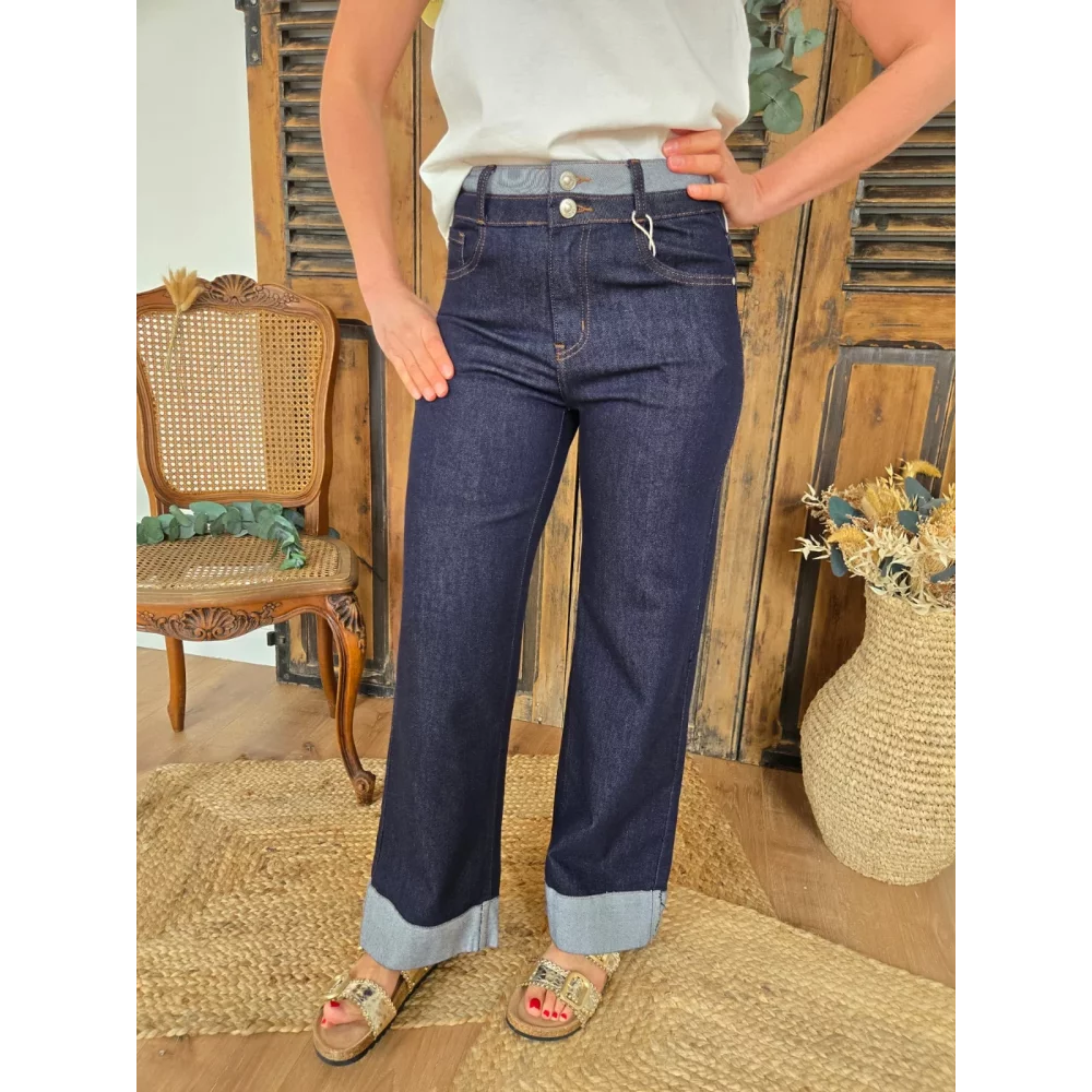 Jean Joshua wideleg bleu vintage 7/8ème revers