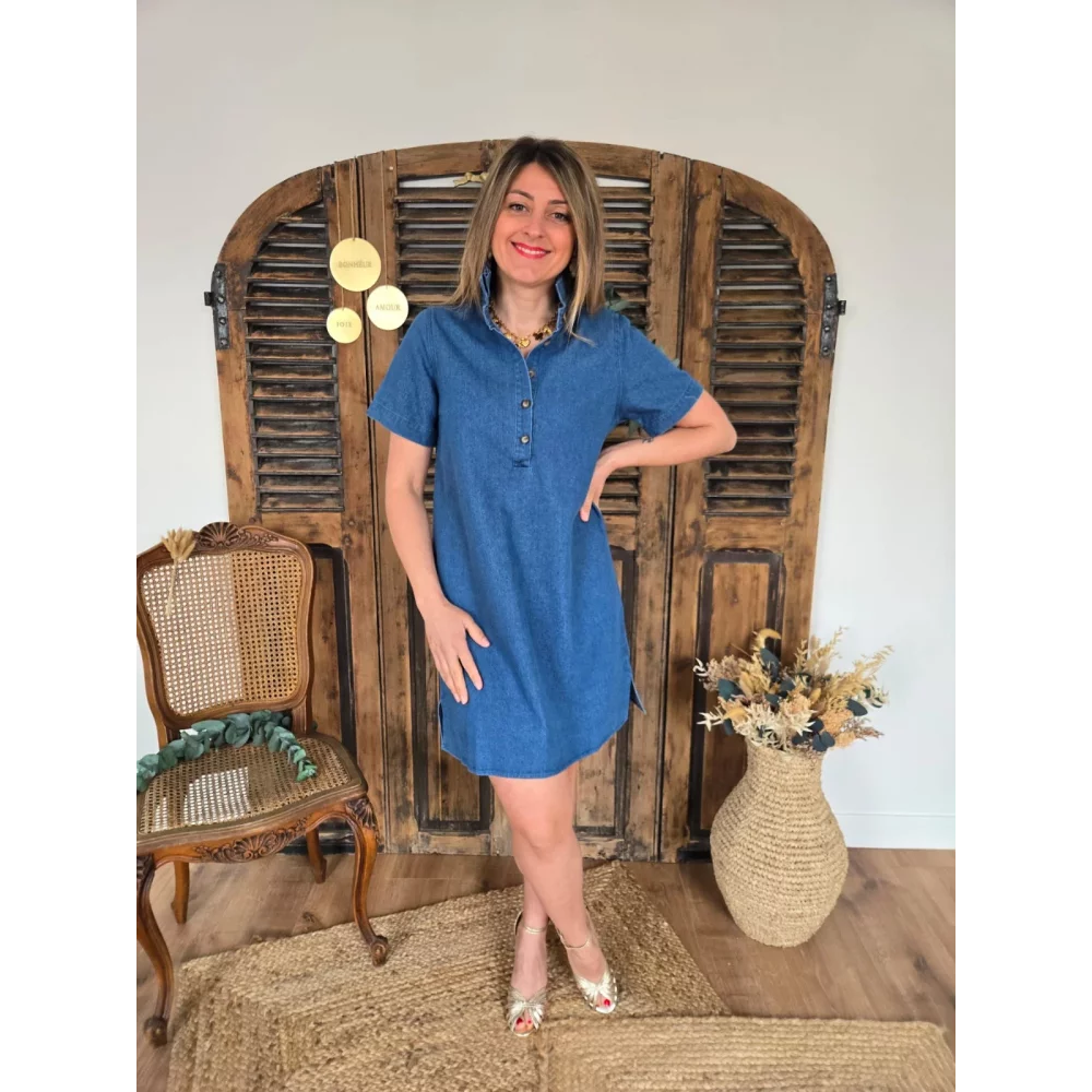 Robe Jeannette jean col victorien