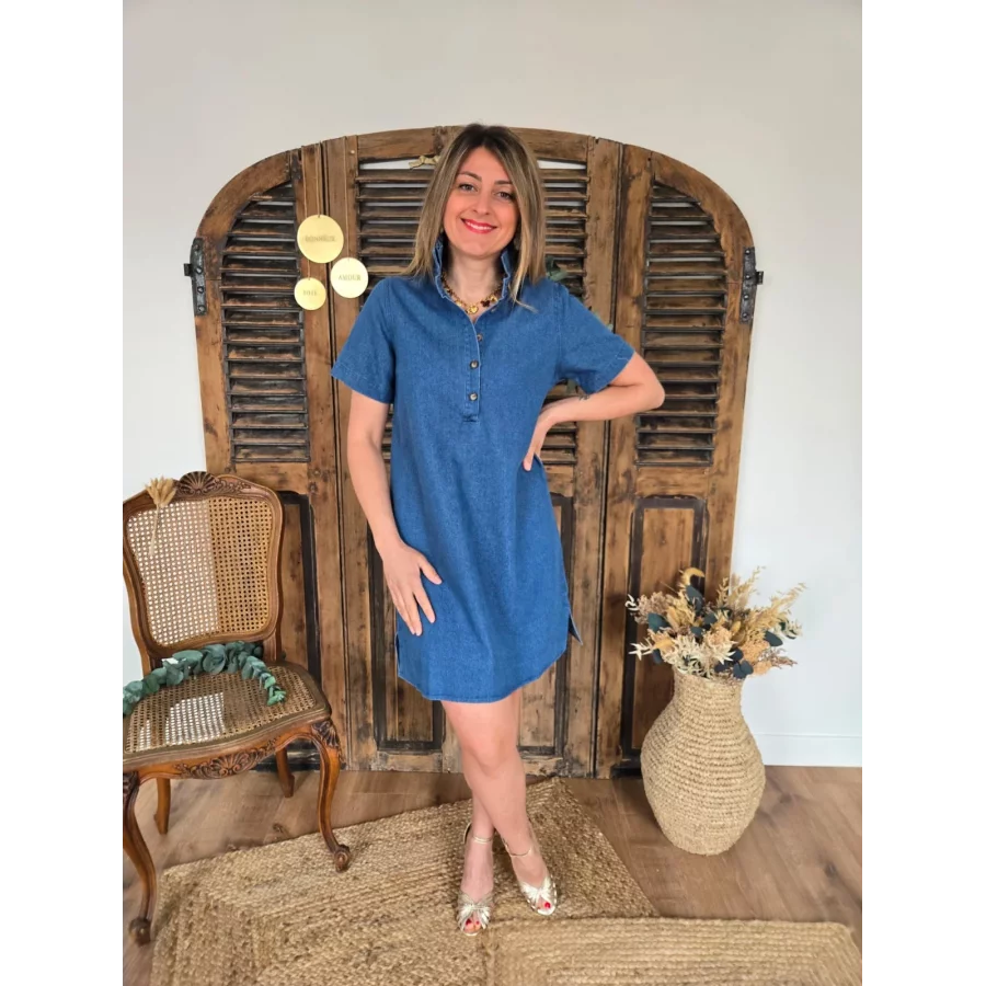 Robe Jeannette jean col victorien