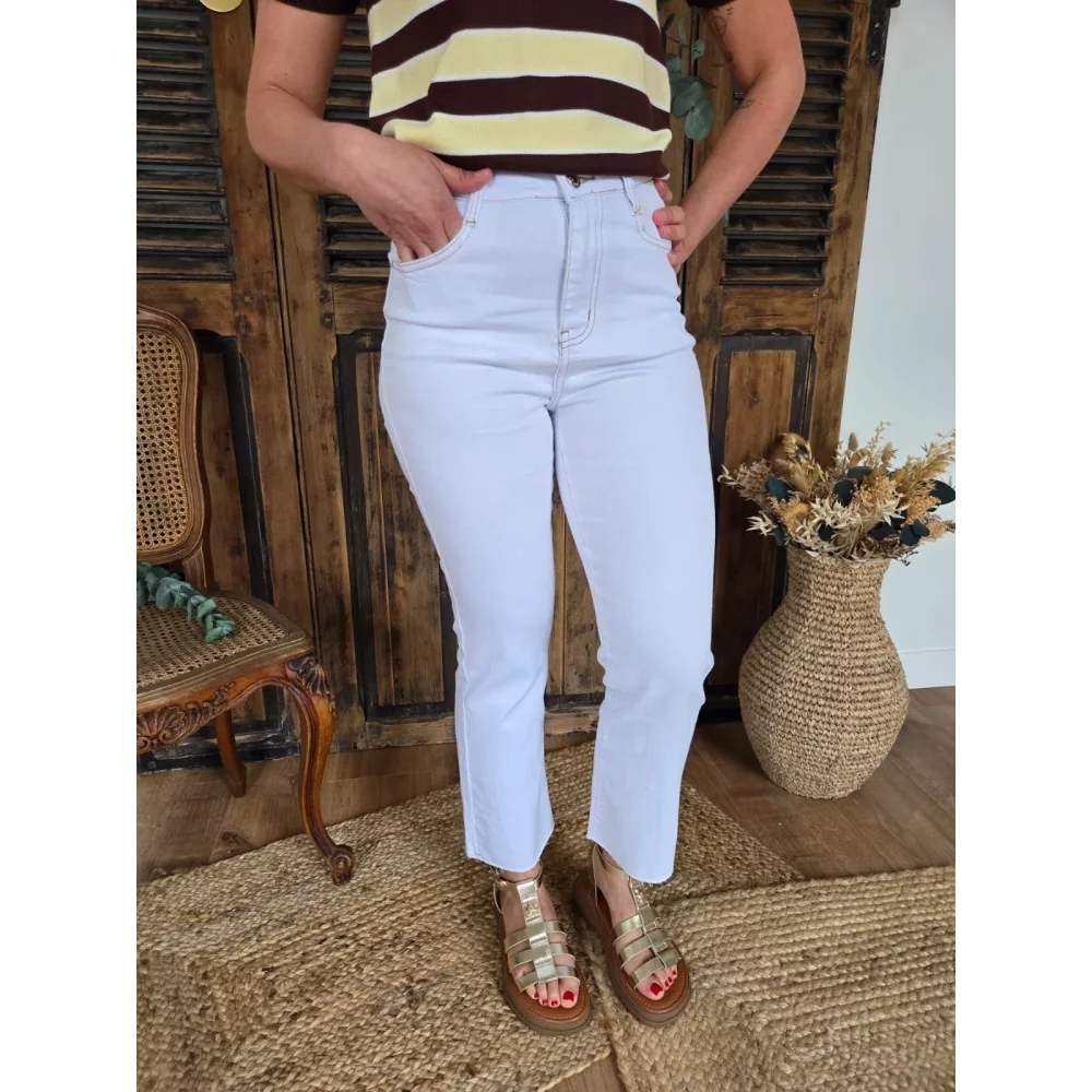 Jean Armand flare 7/8ème blanc surpiqure marron