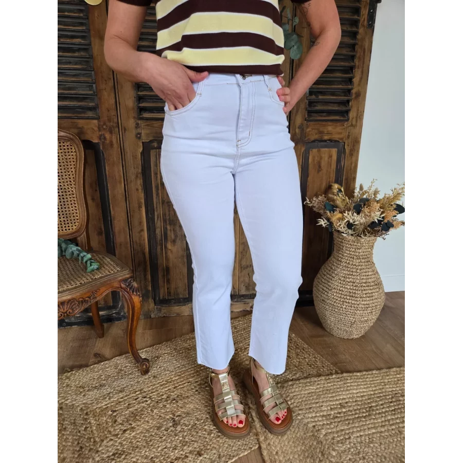 Jean Armand flare 7/8ème blanc surpiqure marron