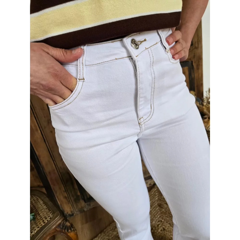 Jean Armand flare 7/8ème blanc surpiqure marron