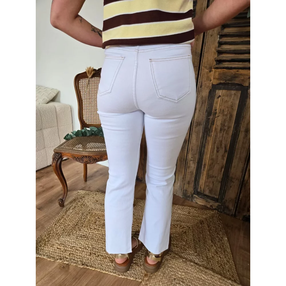 Jean Armand flare 7/8ème blanc surpiqure marron