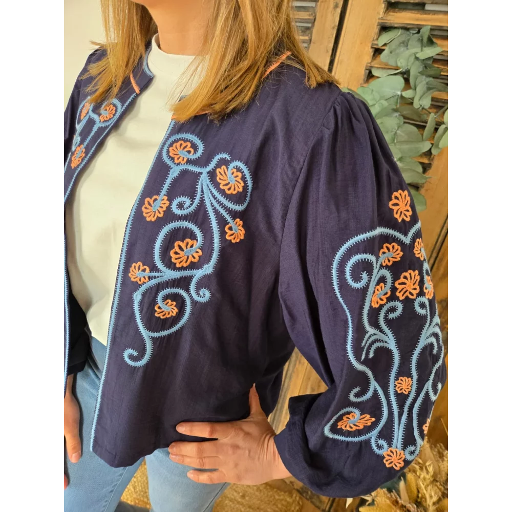 Gilet Veste Ronan bleu marine broderies