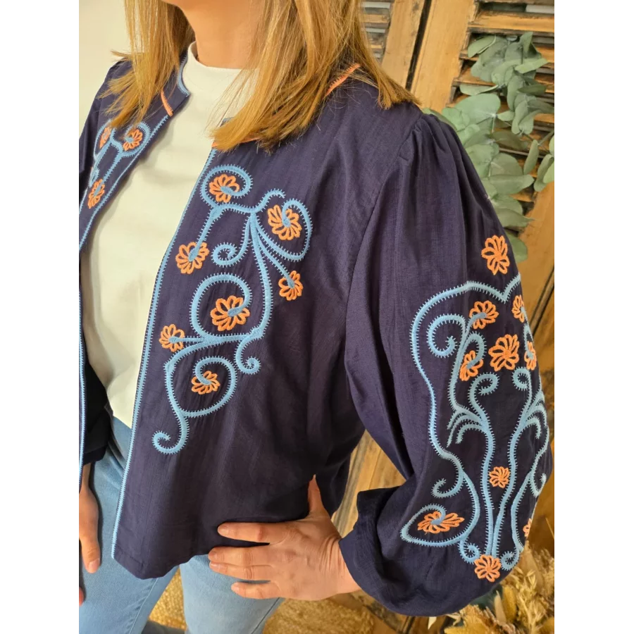 Gilet Veste Ronan bleu marine broderies