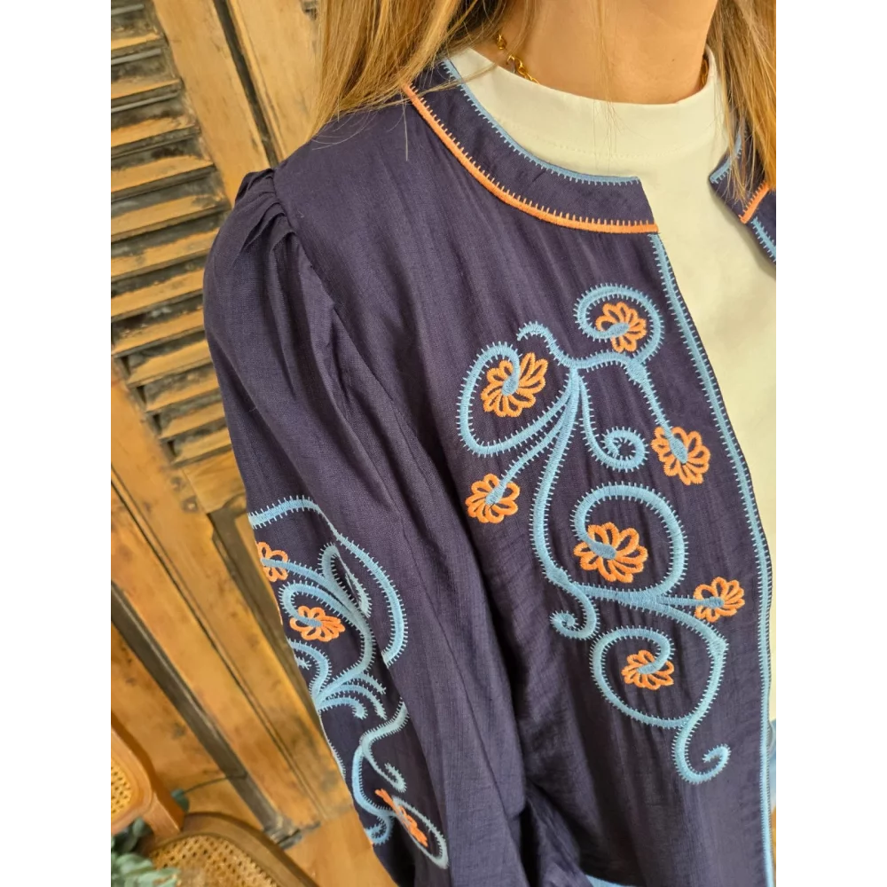 Gilet Veste Ronan bleu marine broderies