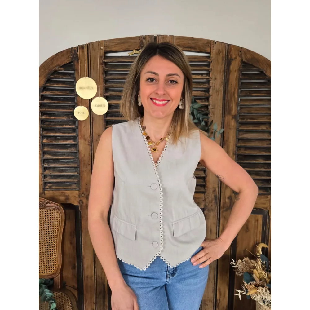 Bolero Mathieu beige biais dentelle