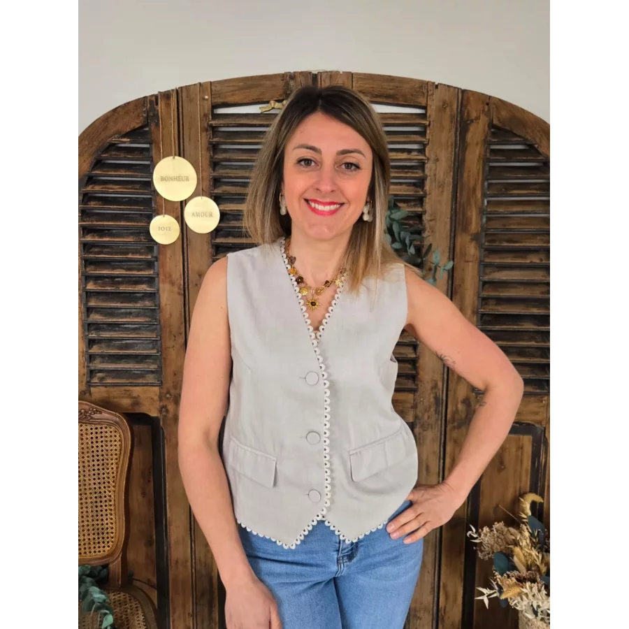 Bolero Mathieu beige biais dentelle