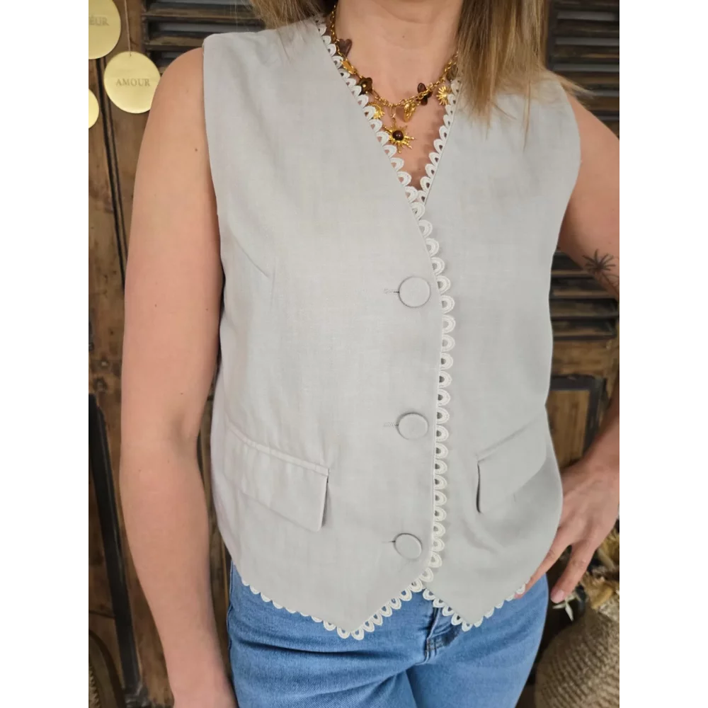 Bolero Mathieu beige biais dentelle