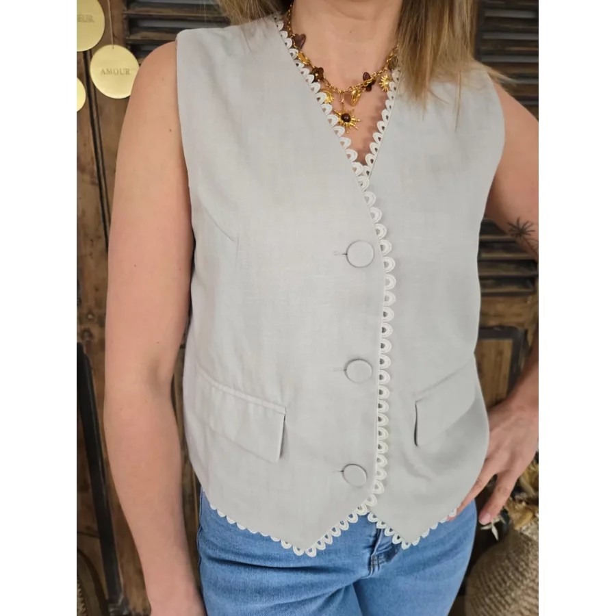 Bolero Mathieu beige biais dentelle