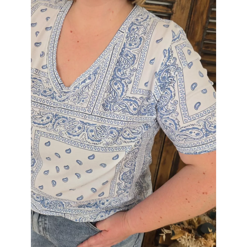 T-shirt bandana blanc et bleu