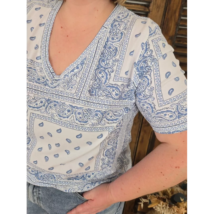 T-shirt bandana blanc et bleu