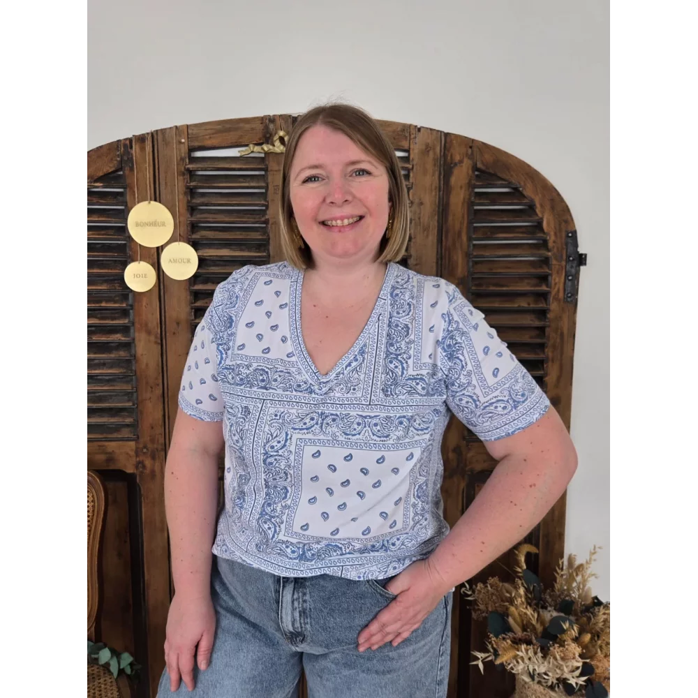 T-shirt bandana blanc et bleu