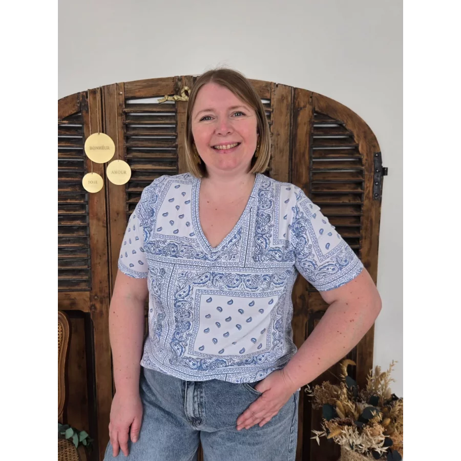 T-shirt bandana blanc et bleu