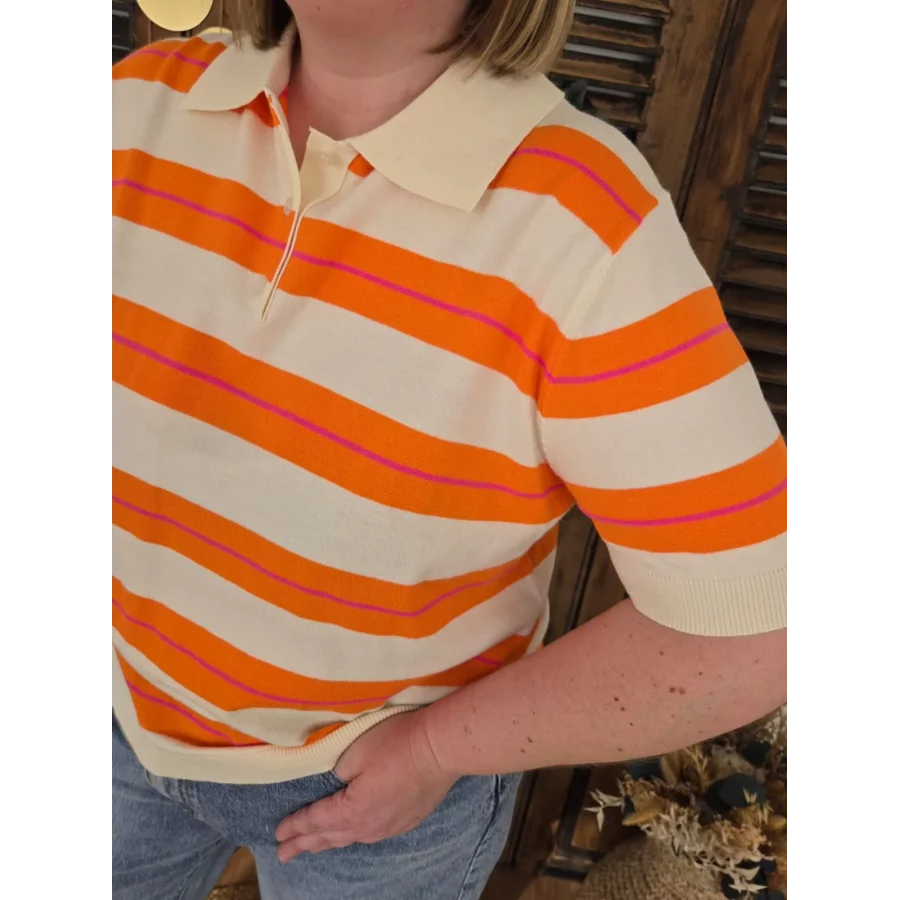 Pull polo Zach rayé beige orange