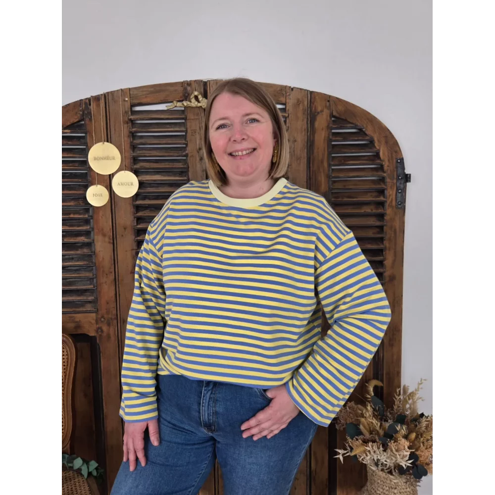 Sweat fin Germain rayé bleu et jaune