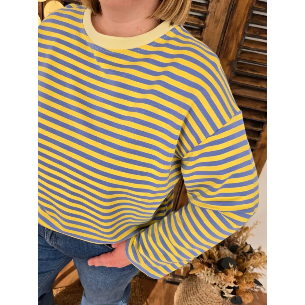 Sweat fin Germain rayé bleu et jaune