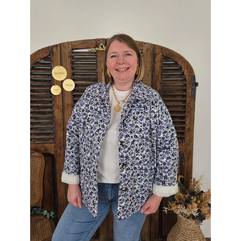 Veste Lydie fleurs bleu marine