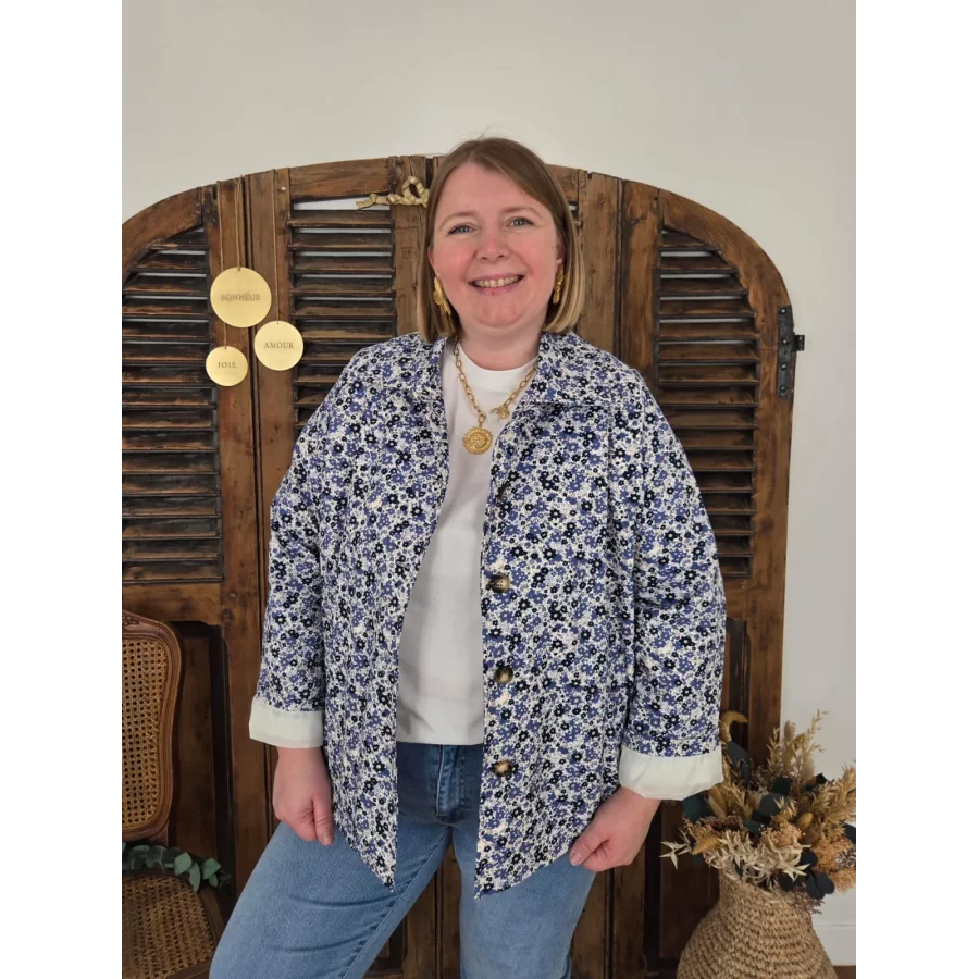 Veste Lydie fleurs bleu marine