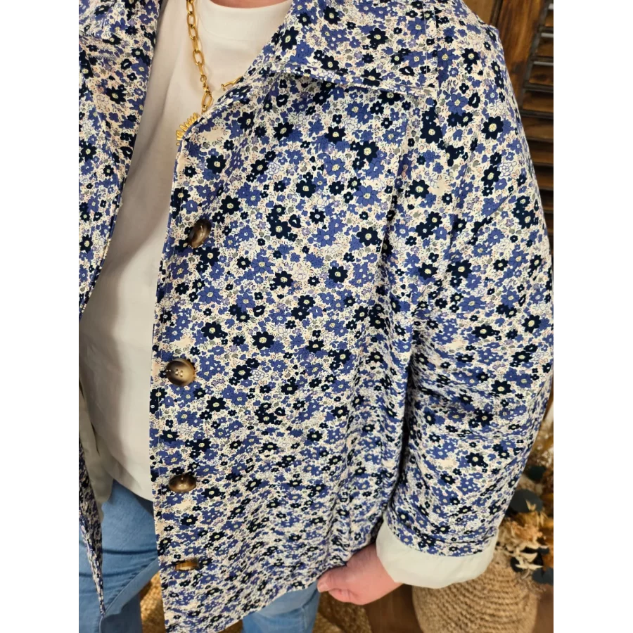 Veste Lydie fleurs bleu marine
