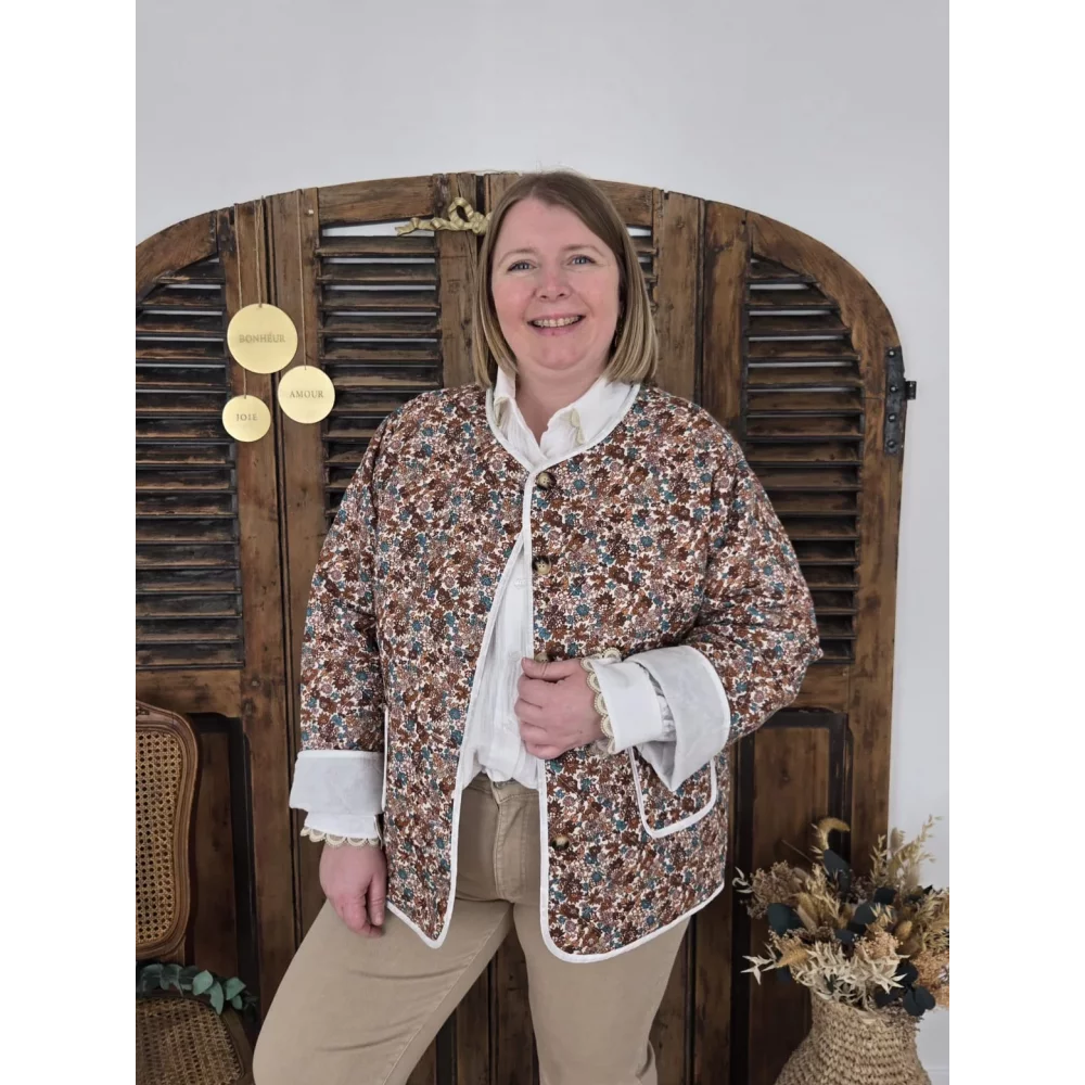 Veste Laurence matelassée fleurs choco
