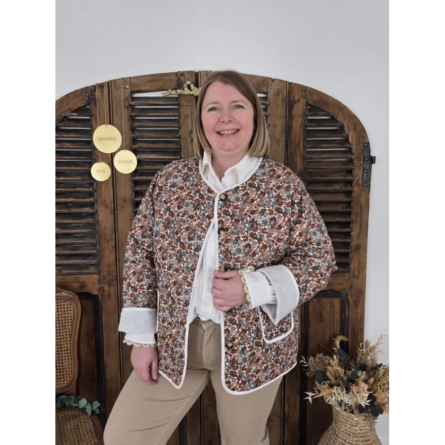 Veste Laurence matelassée fleurs choco