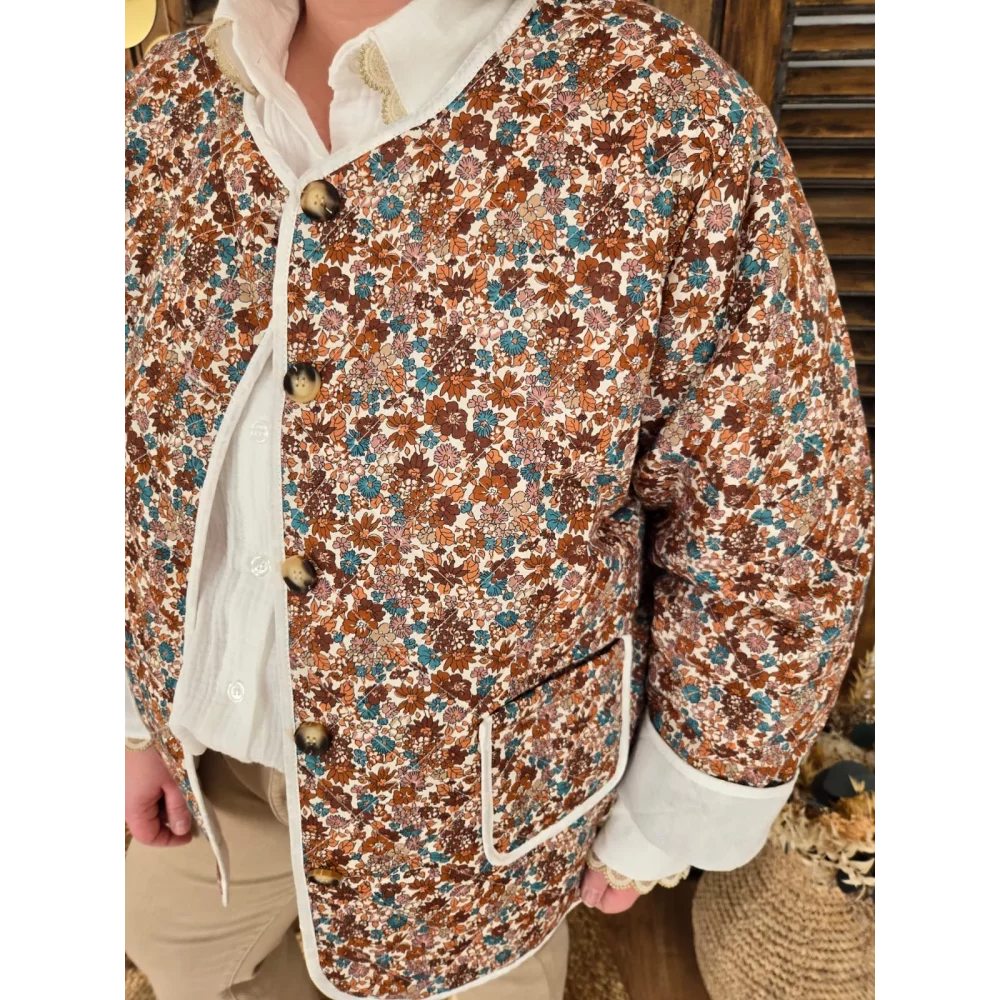 Veste Laurence matelassée fleurs choco