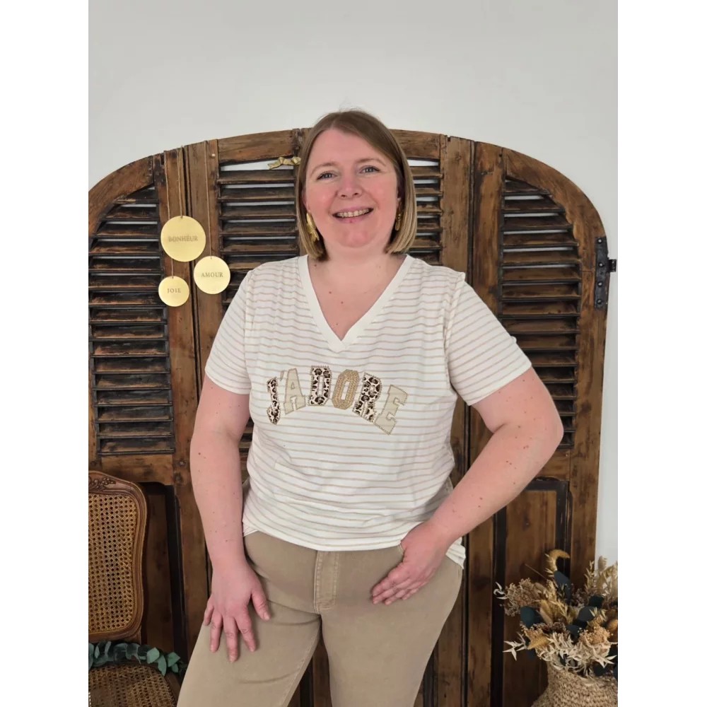 T-shirt beige rayé J'ADORE
