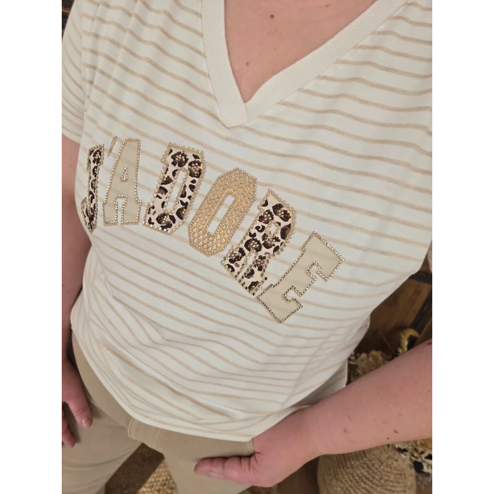 T-shirt beige rayé J'ADORE