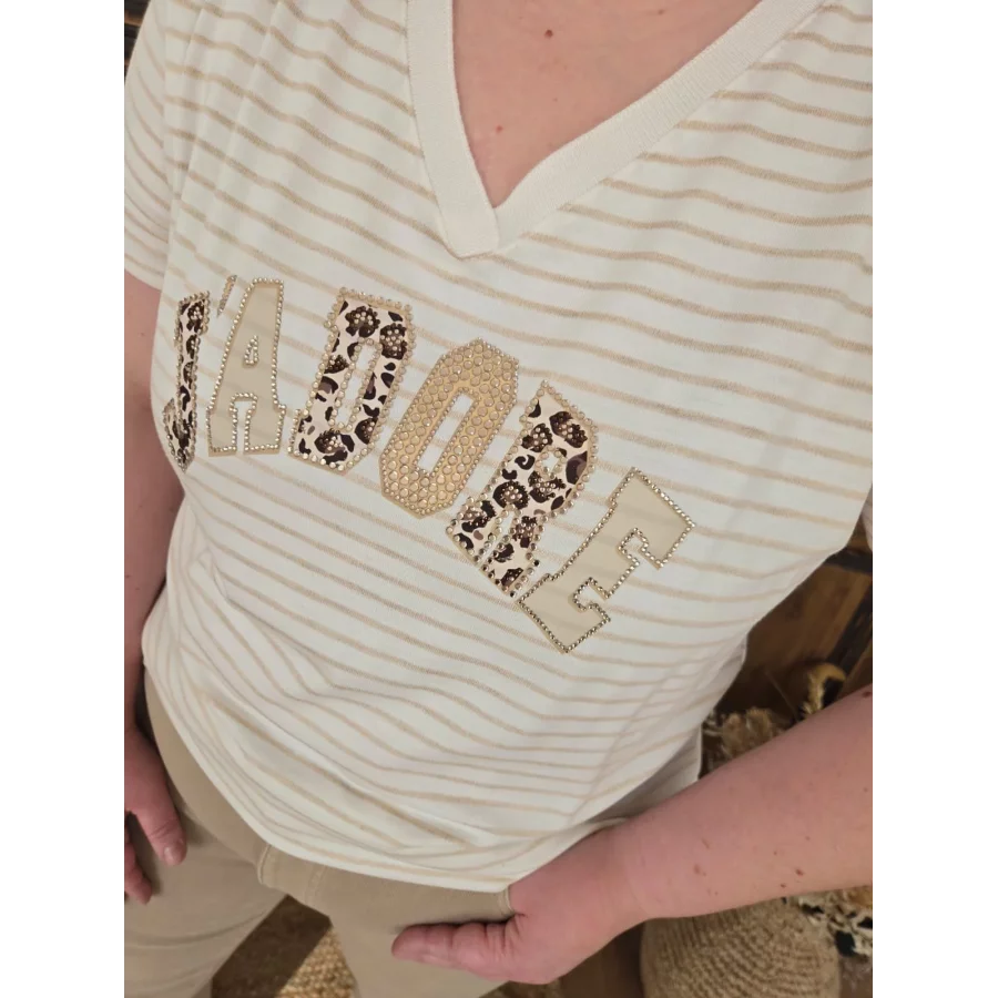 T-shirt beige rayé J'ADORE