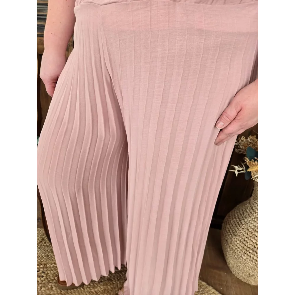 Pantalon Horace rose plissé large