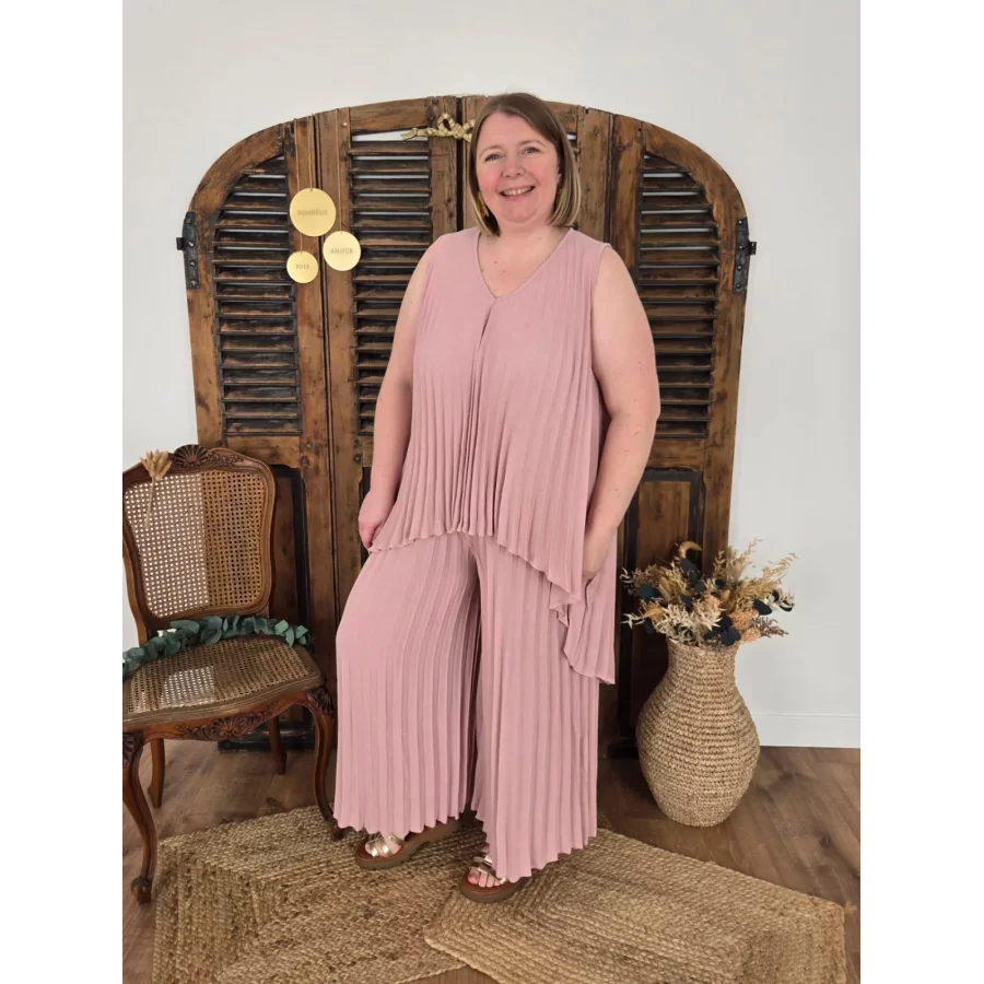 Pantalon Horace rose plissé large