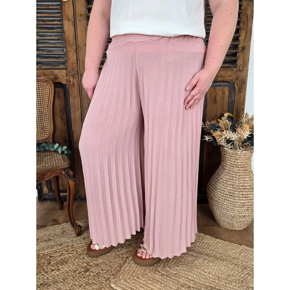 Pantalon Horace rose plissé large