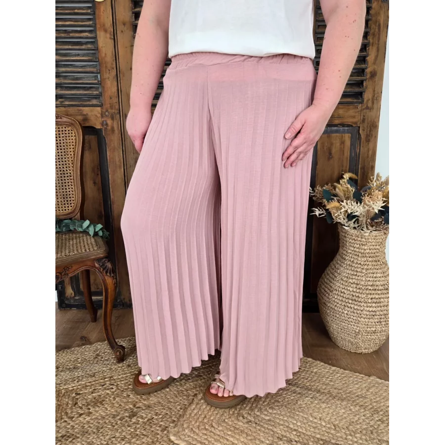 Pantalon Horace rose plissé large