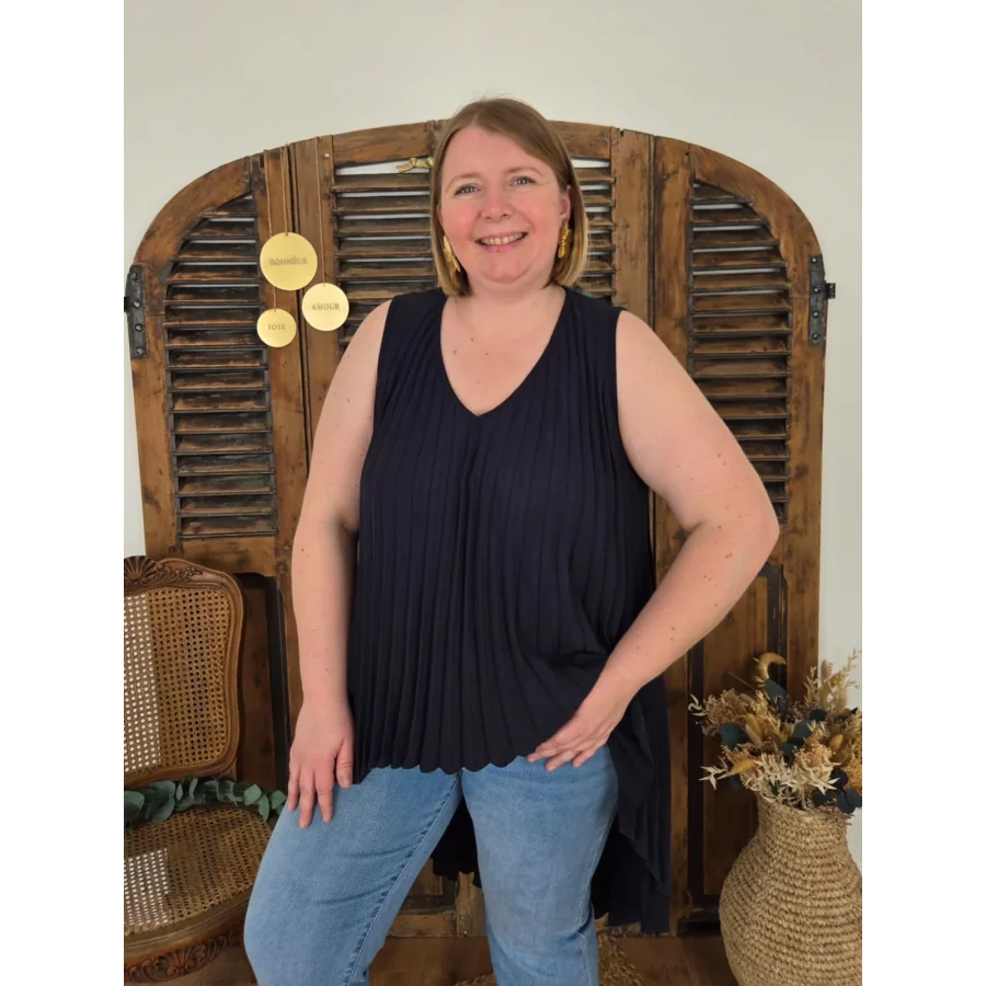 Tunique Louna bleu marine plissée asymetrique