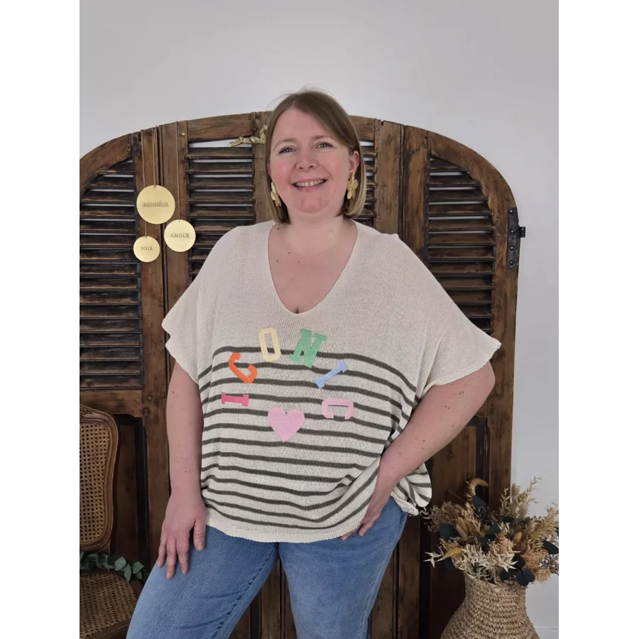 Pull maille fine kaki ICONIC