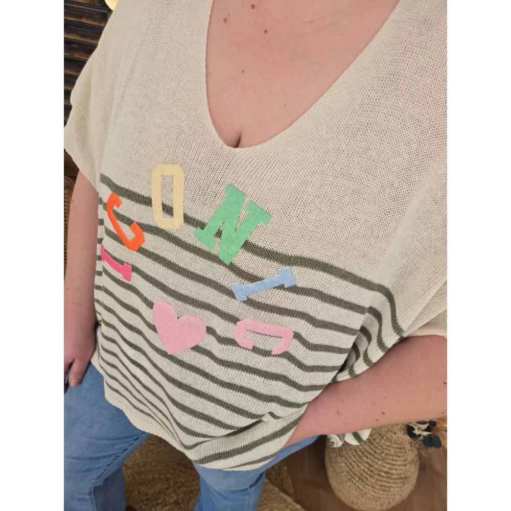 Pull maille fine kaki ICONIC