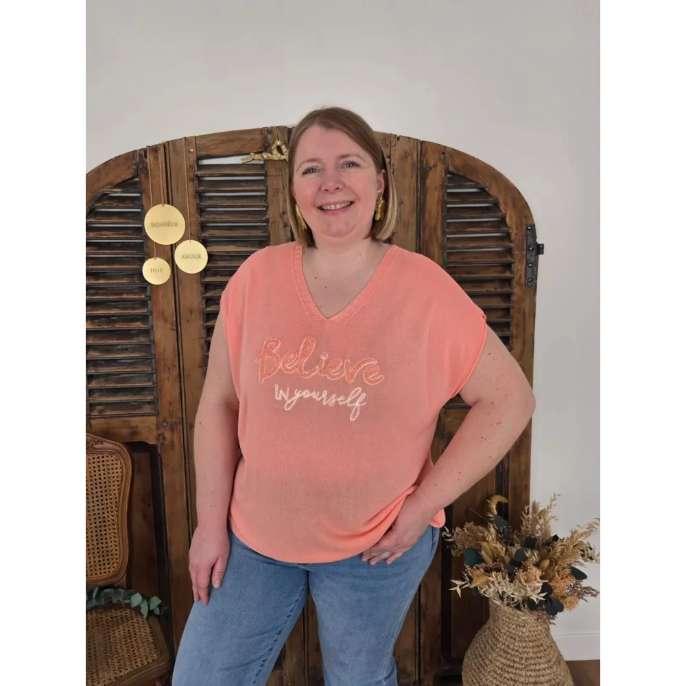 Pull fin Believe in yourself corail