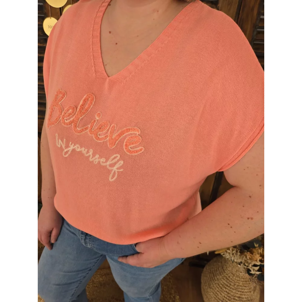 Pull fin Believe in yourself corail